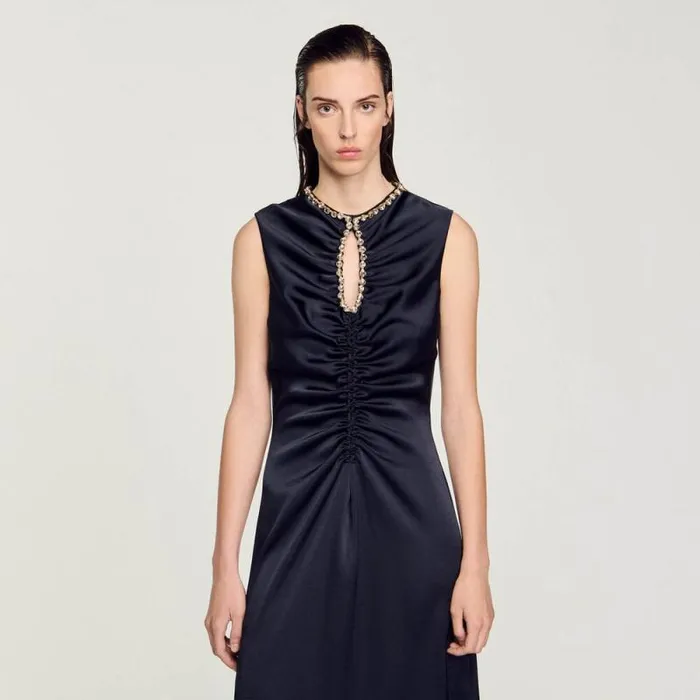 Dresses Women SANDRO Rhinestone Midi Dress Navy Blue