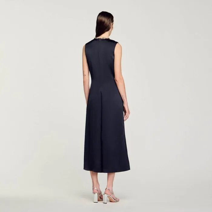 Dresses Women SANDRO Rhinestone Midi Dress Navy Blue