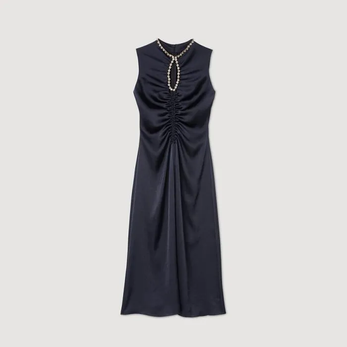 Dresses Women SANDRO Rhinestone Midi Dress Navy Blue
