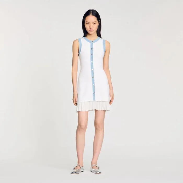 Dresses Women SANDRO Short Knit Dress With Ruffles Ecru