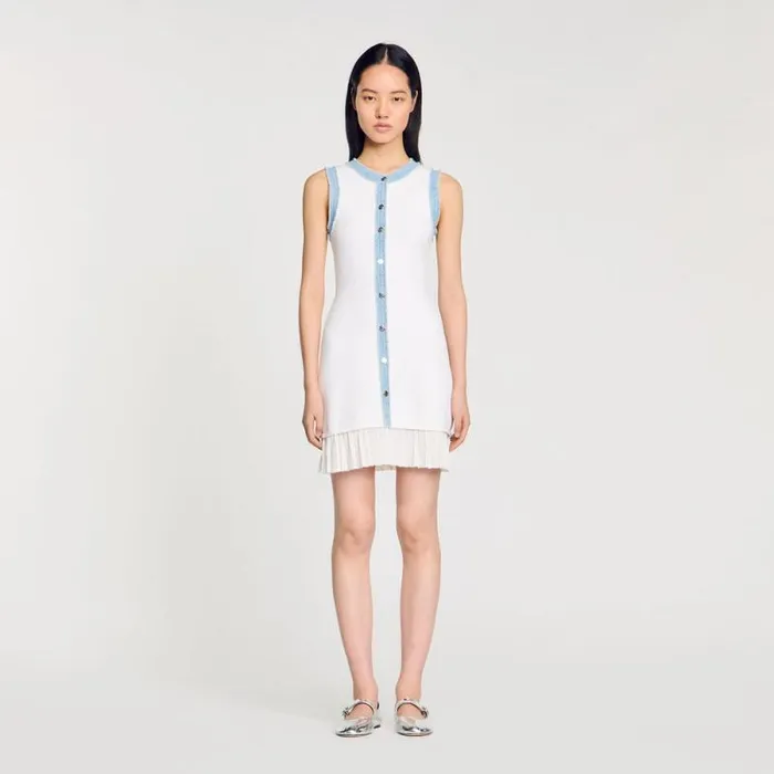 Dresses Women SANDRO Short Knit Dress With Ruffles Ecru