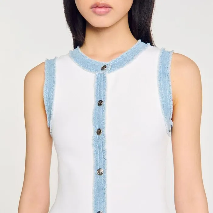 Dresses Women SANDRO Short Knit Dress With Ruffles Ecru