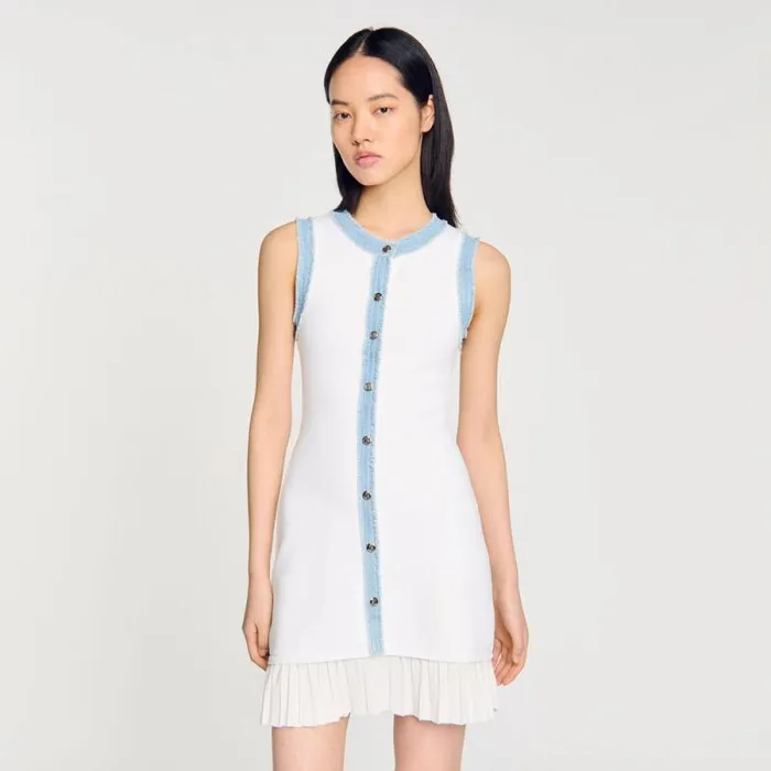 Dresses Women SANDRO Short Knit Dress With Ruffles Ecru