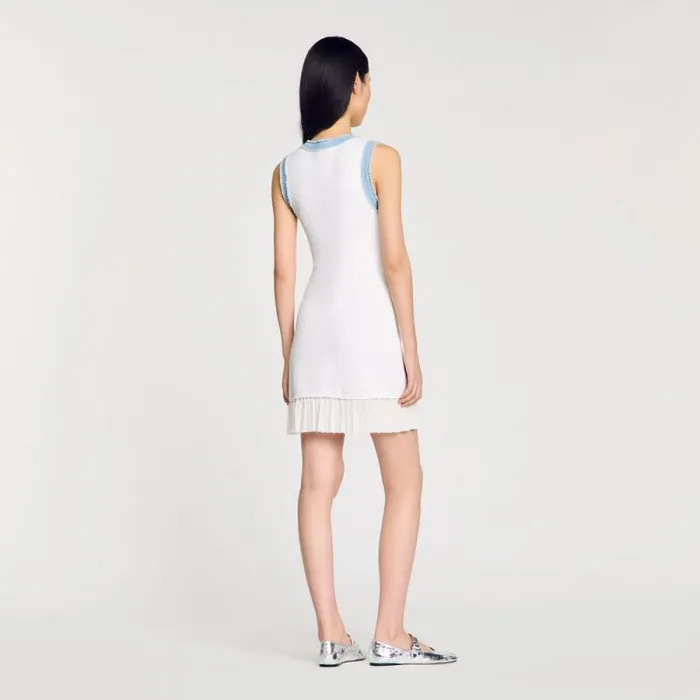 Dresses Women SANDRO Short Knit Dress With Ruffles Ecru