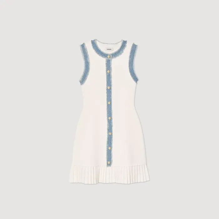 Dresses Women SANDRO Short Knit Dress With Ruffles Ecru
