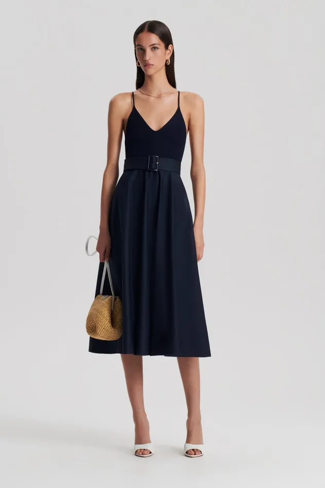 Dresses Women Scanlan Theodore CREPE KNIT CAMISOLE COTTON DRESS NAVY