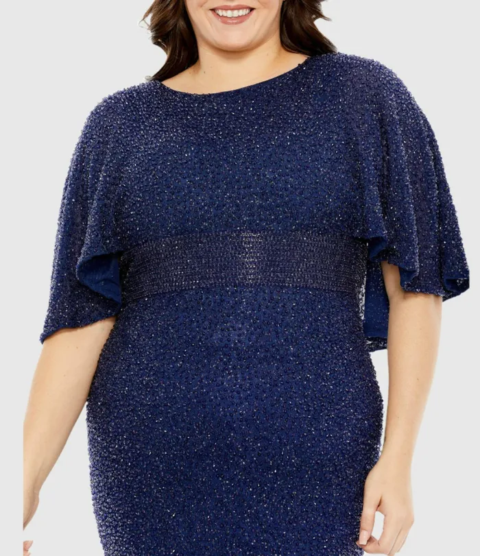 Embellished Cape Sleeve Dress Midnight Women Plus Size Dresses Mac Duggal Embellished Cape Sleeve Dress Midnight Women Plus Size Dresses Mac Duggal