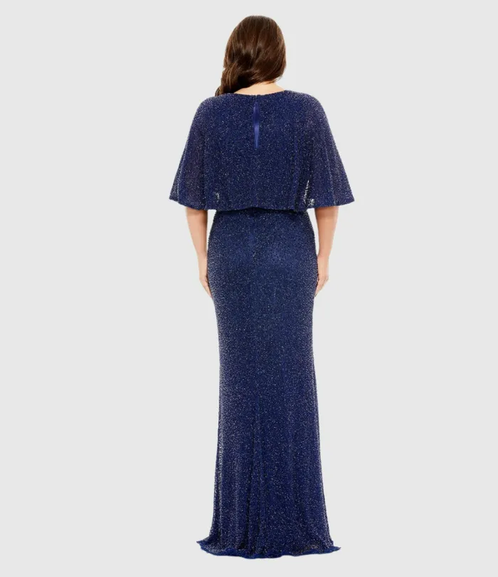 Embellished Cape Sleeve Dress Midnight Women Plus Size Dresses Mac Duggal Embellished Cape Sleeve Dress Midnight Women Plus Size Dresses Mac Duggal
