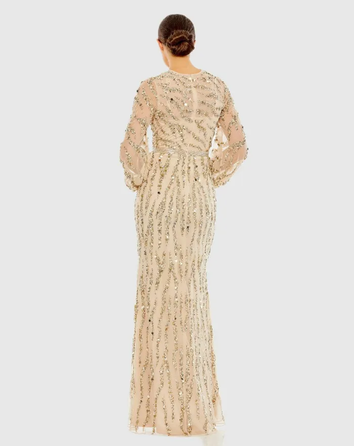 Evening Gowns Women Mac Duggal Embellished High Neck Puff Sleeve Trumpet Gown Nude Gold Evening Gowns Women Mac Duggal Embellished High Neck Puff Sleeve Trumpet Gown Nude Gold