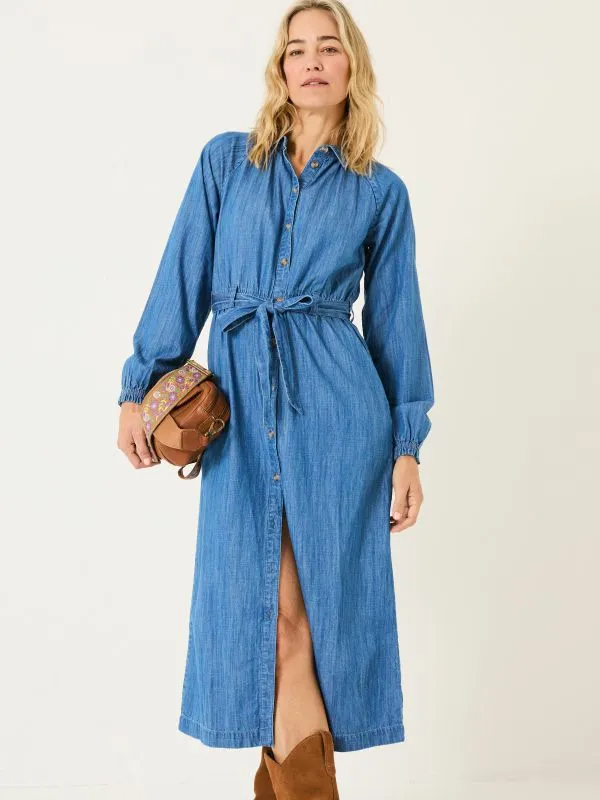 Fat Face Dresses Women Blue Denim Abi Denim 100 Cotton Midi Dress