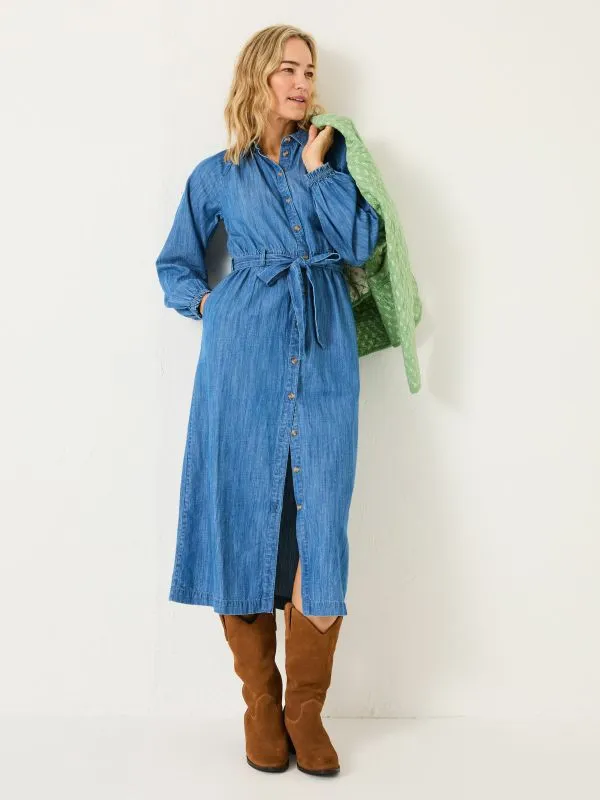 Fat Face Dresses Women Blue Denim Abi Denim 100 Cotton Midi Dress