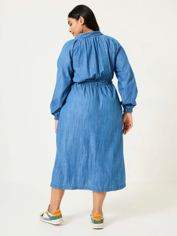 Fat Face Dresses Women Blue Denim Abi Denim 100 Cotton Midi Dress