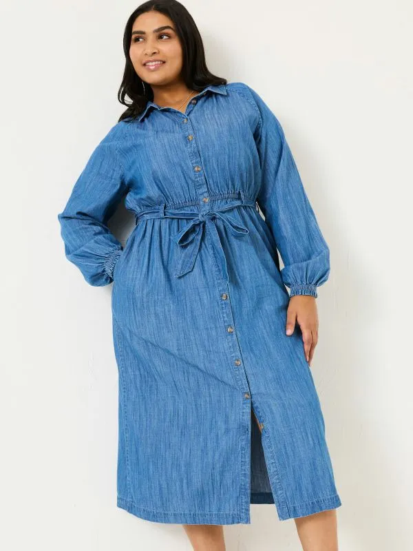 Fat Face Dresses Women Blue Denim Abi Denim 100 Cotton Midi Dress