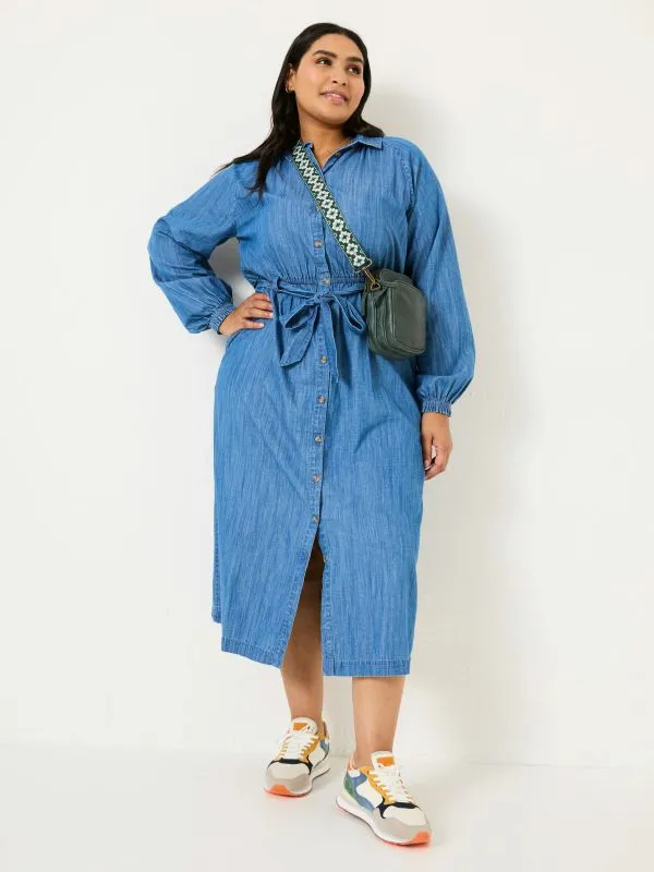 Fat Face Dresses Women Blue Denim Abi Denim 100 Cotton Midi Dress