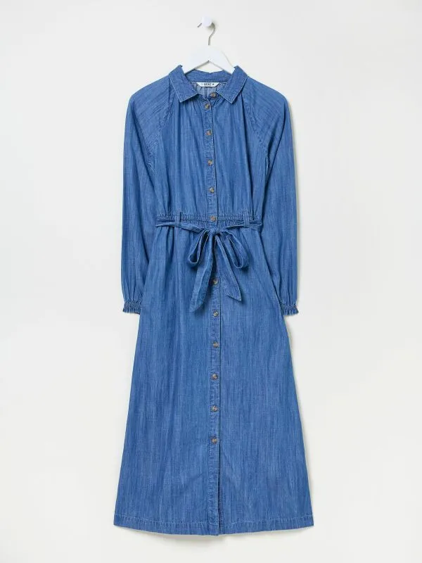 Fat Face Dresses Women Blue Denim Abi Denim 100 Cotton Midi Dress