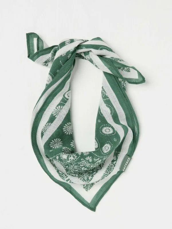 Fat Face Hair Accessories Women Green Bandana Printed Square Scarf