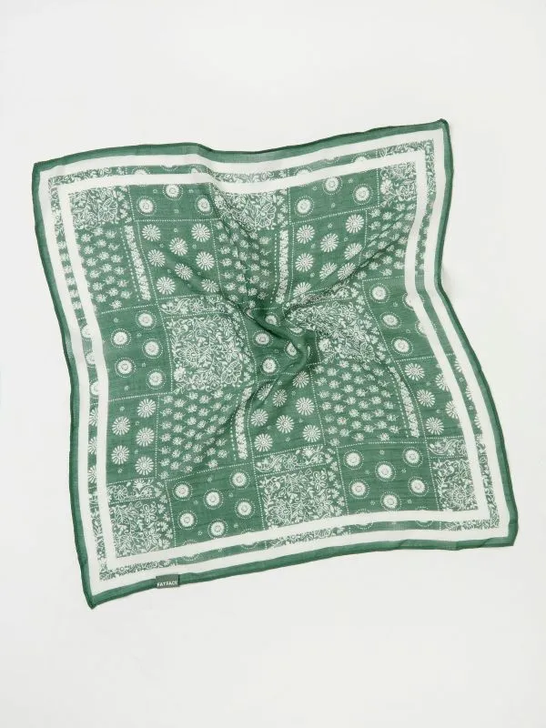 Fat Face Hair Accessories Women Green Bandana Printed Square Scarf