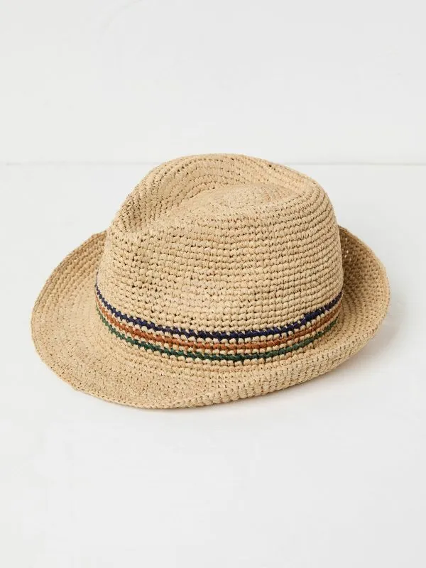 Fat Face Hats Men Natural Stripe Straw Trilby Hat