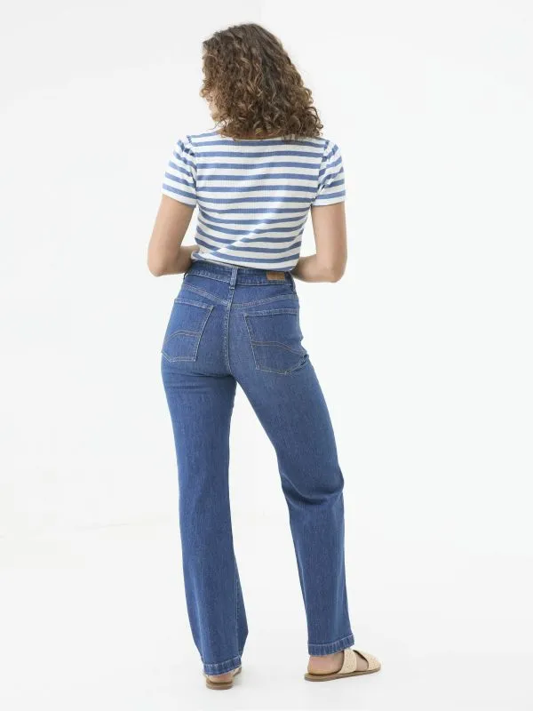Fat Face Jeans Women Elise Indigo Blue Wide Leg Jeans