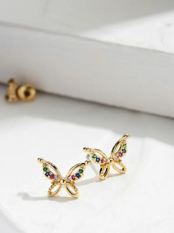 Fat Face Jewellery Women Gold Tone Butterfly Stud Earrings