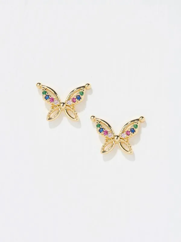 Fat Face Jewellery Women Gold Tone Butterfly Stud Earrings