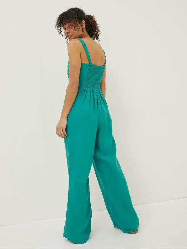 Fat Face Jumpsuits and Playsuits Women Green Linen Vic Jumpsuit