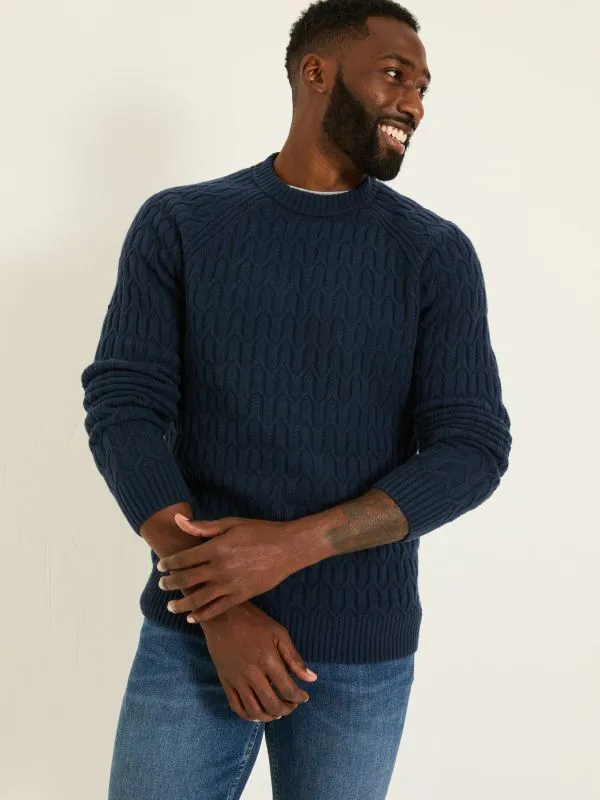 Fat Face Knitwear Men Navy Hinton Textured Knitted Crew Neck Jumper