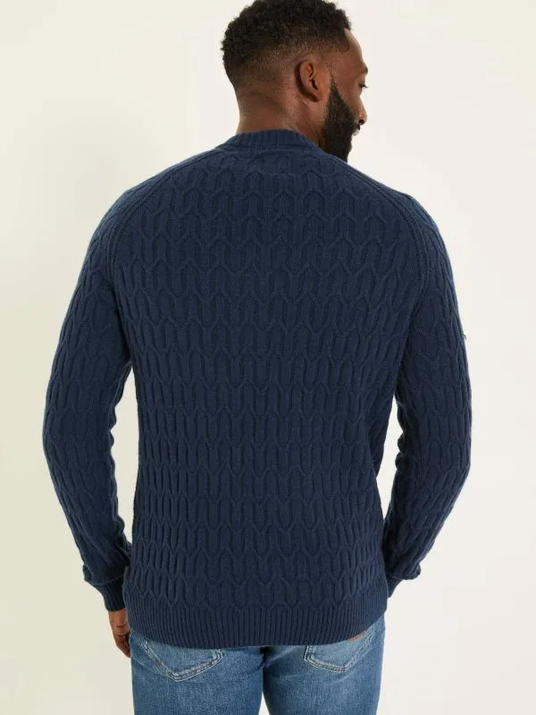 Fat Face Knitwear Men Navy Hinton Textured Knitted Crew Neck Jumper