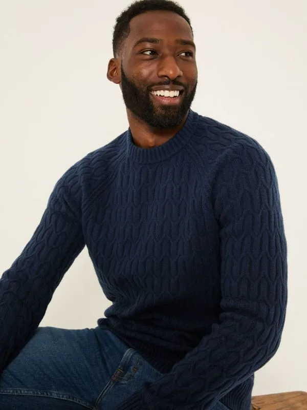 Fat Face Knitwear Men Navy Hinton Textured Knitted Crew Neck Jumper