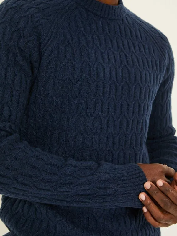 Fat Face Knitwear Men Navy Hinton Textured Knitted Crew Neck Jumper