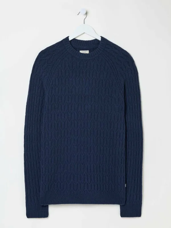 Fat Face Knitwear Men Navy Hinton Textured Knitted Crew Neck Jumper