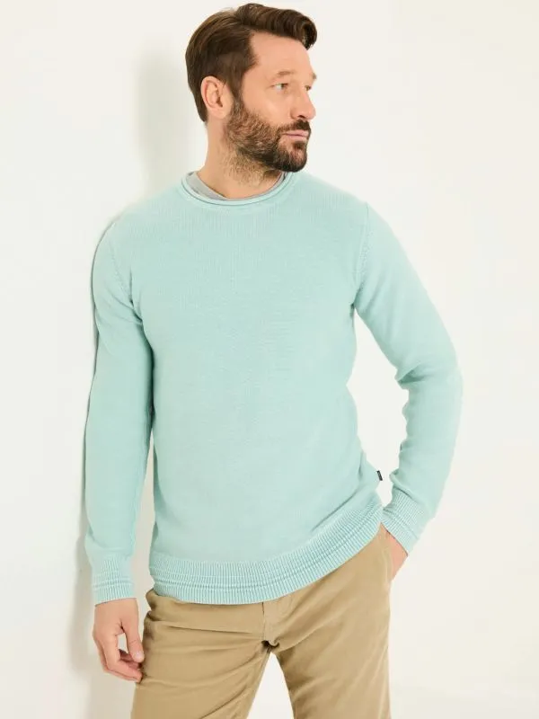 Fat Face Knitwear Men Pale Blue Berwick Laundered Crew Neck Jumper