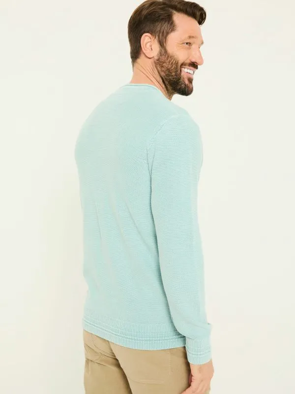 Fat Face Knitwear Men Pale Blue Berwick Laundered Crew Neck Jumper