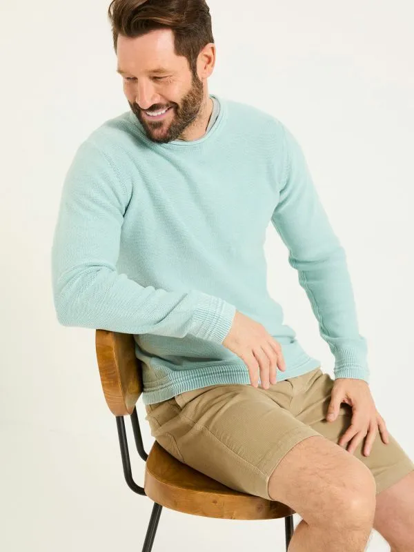 Fat Face Knitwear Men Pale Blue Berwick Laundered Crew Neck Jumper