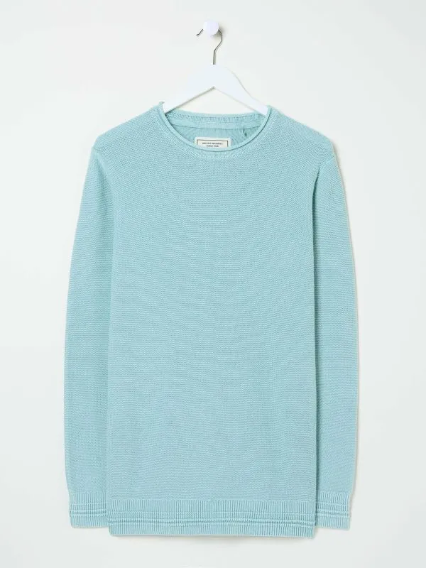 Fat Face Knitwear Men Pale Blue Berwick Laundered Crew Neck Jumper