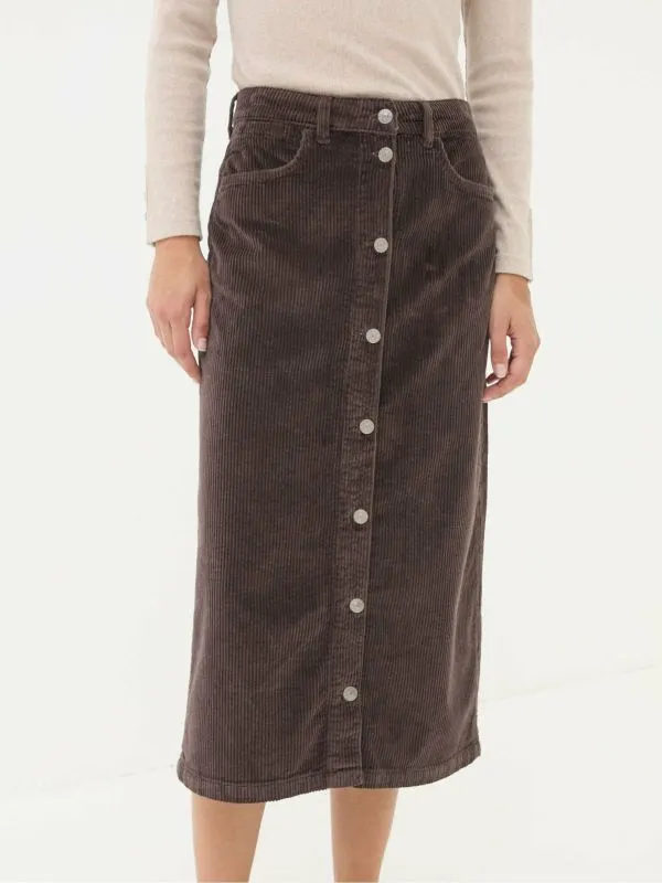 Fat Face Skirts Women Carla Dark Brown Cord Midi Skirt