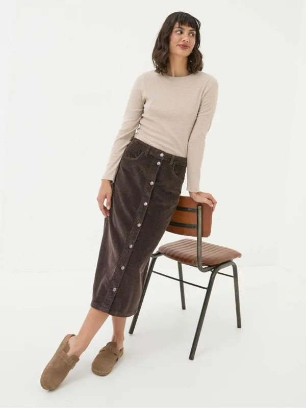 Fat Face Skirts Women Carla Dark Brown Cord Midi Skirt