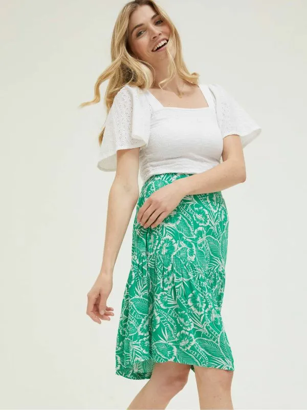 Fat Face Skirts Women Green Remy Tropical Leaf Skirt