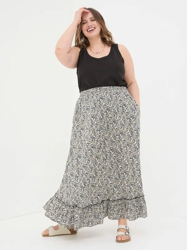 Fat Face Skirts Women Lissy Black Inlay Floral Maxi Skirt