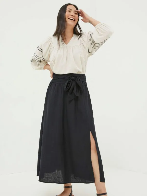 Fat Face Skirts Women Sascha Black Midi Skirt With Linen