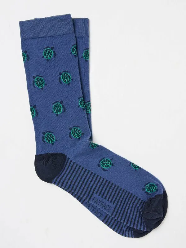 Fat Face Socks Men Blue Turtle Socks