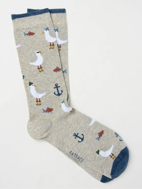 Fat Face Socks Men Grey Seagull Socks