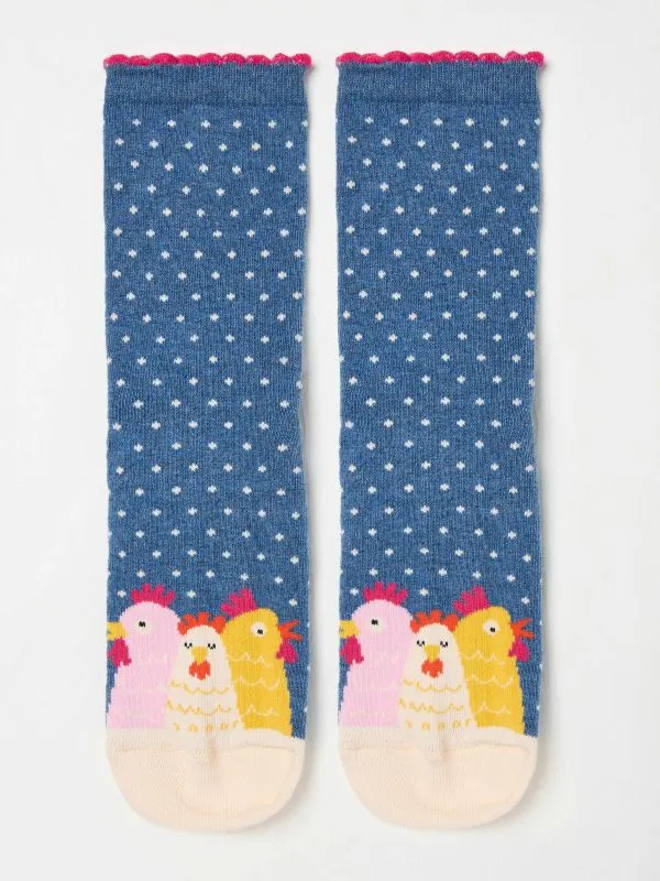Fat Face Socks Women Blue Chicken Socks
