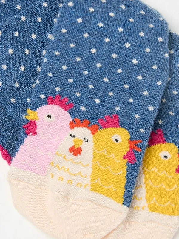 Fat Face Socks Women Blue Chicken Socks