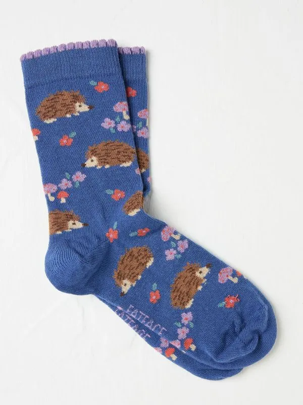 Fat Face Socks Women Blue Navy Hedgehog Socks