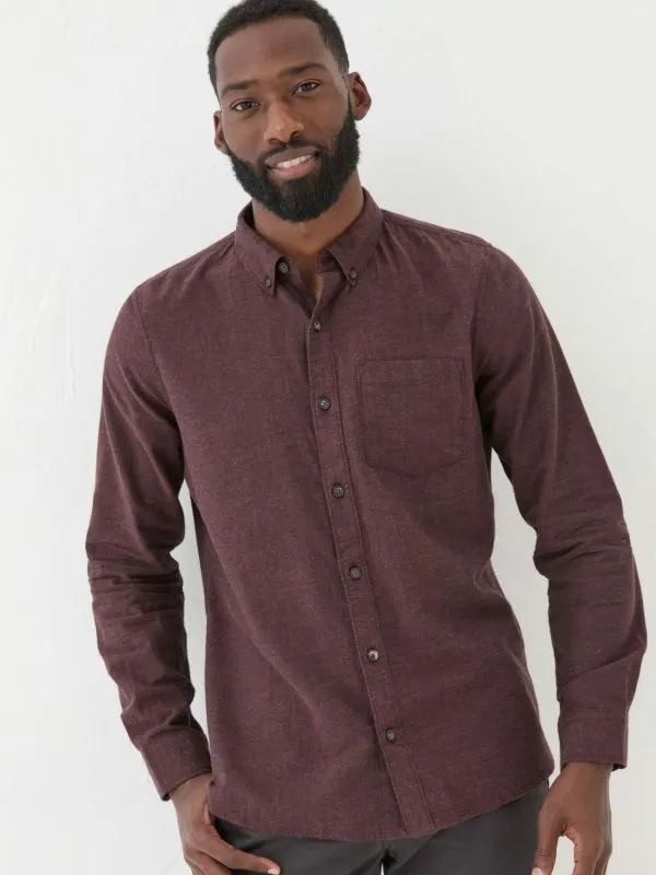 Fat Face Tall Collection Men Burgundy Red Long Sleeve Oxlow Plain 100 Cotton Shirt