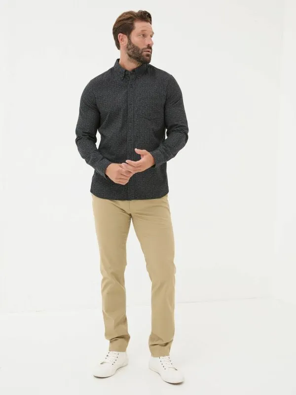 Fat Face Tall Collection Men Dark Grey Long Sleeve Leaf Print 100 Cotton Shirt