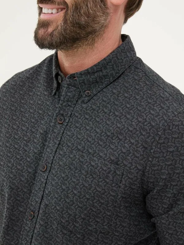 Fat Face Tall Collection Men Dark Grey Long Sleeve Leaf Print 100 Cotton Shirt