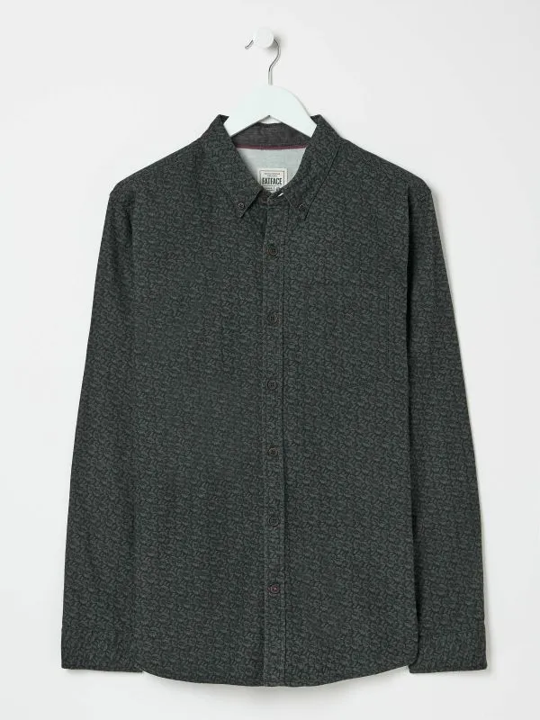 Fat Face Tall Collection Men Dark Grey Long Sleeve Leaf Print 100 Cotton Shirt