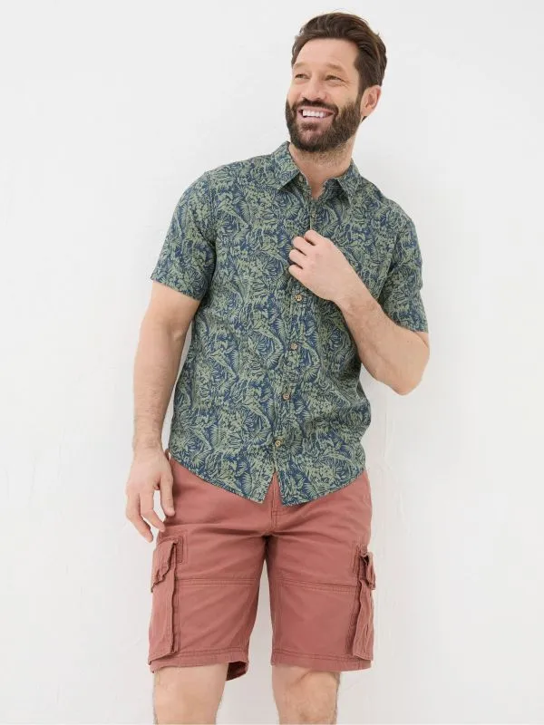 Fat Face Tall Collection Men Green Short Sleeve Jungle Print Shirt